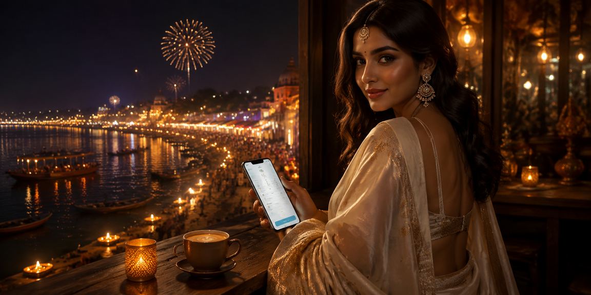 Indian woman playing rummy with mobile device